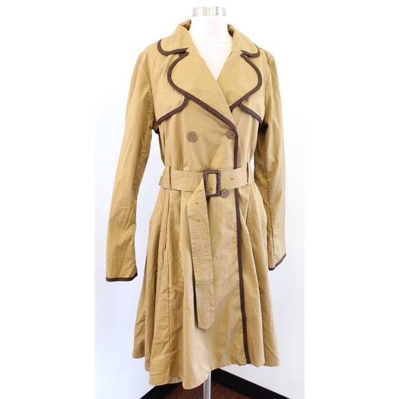 Ett Twa Anthropologie Marley Trench Coat Long Jacket Size 14 Belted Tan Brown - Picture 6 of 11
